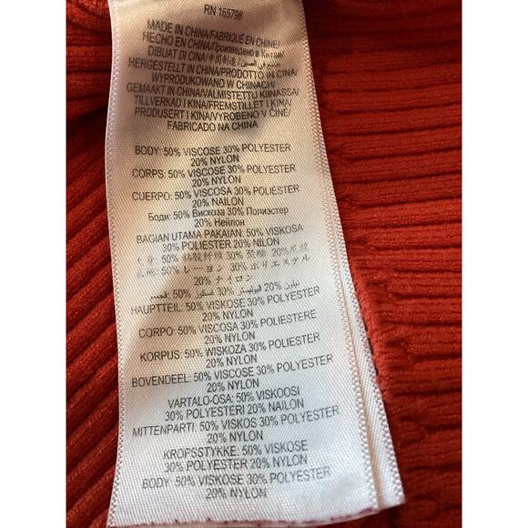 Herve By Herve Leger Orange Ribbed Knit Long Sleeve Cold Shoulder Mini Dress M - Picture 7 of 9